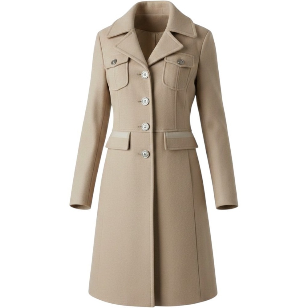 Kenneth Cole New York Coat Tailored Womens 4 Beige Long Military‎ Jacket NWT